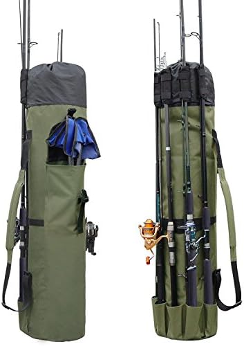 Allnice Durable Canvas Fishing Rod & Reel Organizer Bag Travel Carry Case Bag- Holds 5 Poles & Tackle by Allnice