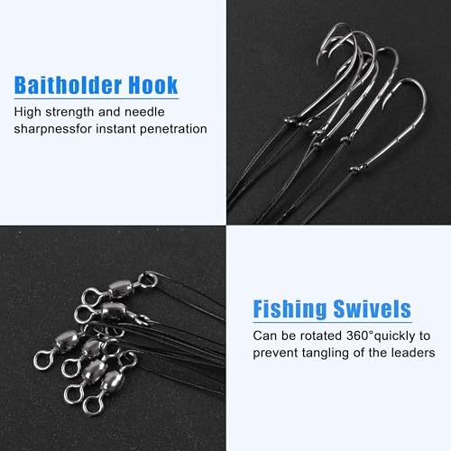 Wire Leader Hooks Rig, 30pcs Baitholder Fishing Hook Rigs Surf Fishing Leader Rigs Steel Wire Leader with Baitholder Hooks Swivel Bass Catfish Fishing Lure Rig - Image 4