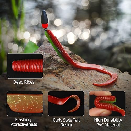 Curly Style Tail Worms Fishing Lures – Realistic Wavy Tail Soft Bait Grub Swimbaits for Saltwater & Freshwater Fishing, Available in 4 Inch & 6 Inch, Perfect for Bass, Trout, Crappie, & More - Image 2