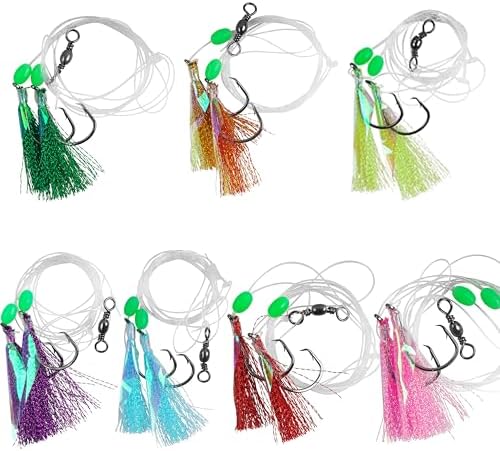 Fishing Bait Rig Saltwater Flounder Rigs with Mono Leader Swivel Fish Skin for Flounder Sea Bass Halibut Black Pompano 5/10packs by FUSIGO
