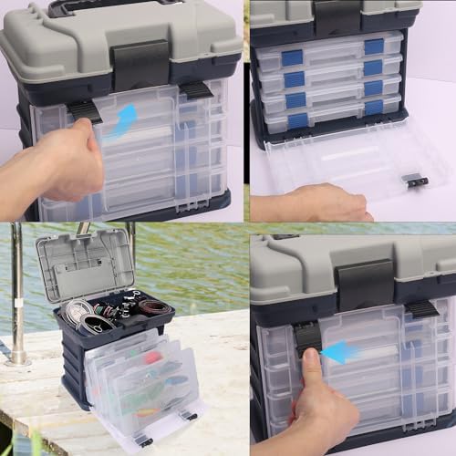 Fishing Tackle Box, 4 Layers Fishing Box, Tackle Boxes, Quick-Access Top Storage with Lid for Fishing Gear and Accessories,（Grey）by KUKLIPJIM - Image 7