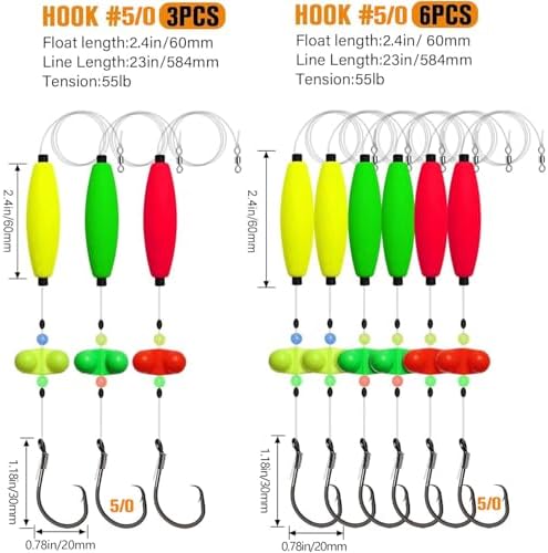 HADORAM Catfish Float Rigs with Catfish Rattles Rattling Catfishing Tackle for Bank Fishing Cooper Rig Equipment Circle Hooks for Peg Floats Santee Rig - Image 2