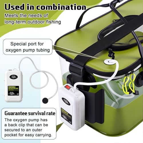 3 Pcs Fishing Bucket, Live Bait Aerator and Fishing Cast Net with Heavy Duty Sinker Foldable Live Bait Bucket Portable Quiet Aerator Fish Transport Container Outdoor EVA Bag - Image 3