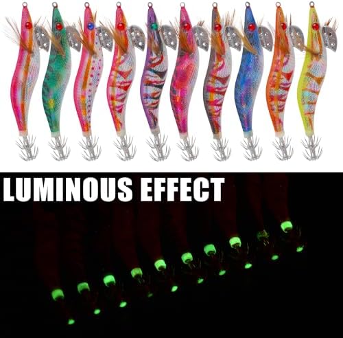 Squid Jig Saltwater Glow Squid Lures, 10pcs Luminous Cuttlefish Sleeve Fishing Jigs Shrimp Prawn Lures Atrificial 3D Fluorescent Squid Jigs Hard Night Fishing Bait Octopus Lure - Image 5