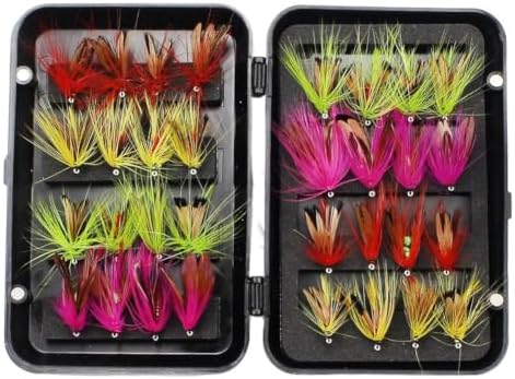Fly Fishing Flies Kit Dry Wet Nymphs Ants for Bass Trout Salmon 24 or 32 Pieces Tackle Box Set for Spring Summer Autumn River Swamp Fishing(32 C) - Image 2
