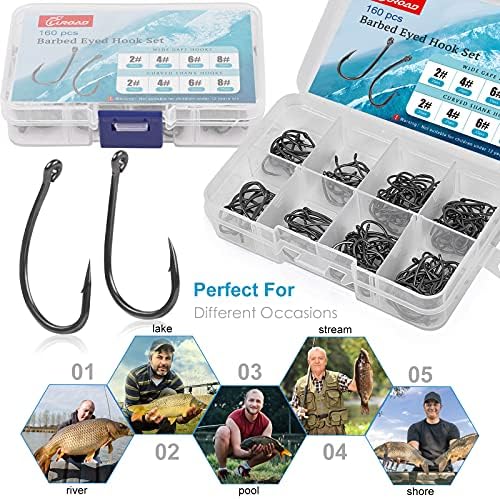 Carp Fishing Hooks Set, 160Pcs Barbed Curved Shank and Wide Gape Carp Hooks, Teflon Coarse Fishing Hooks Comes in Multiple Section Tackle Storage Box-Hook Size2, 4, 6, 8 - Image 7