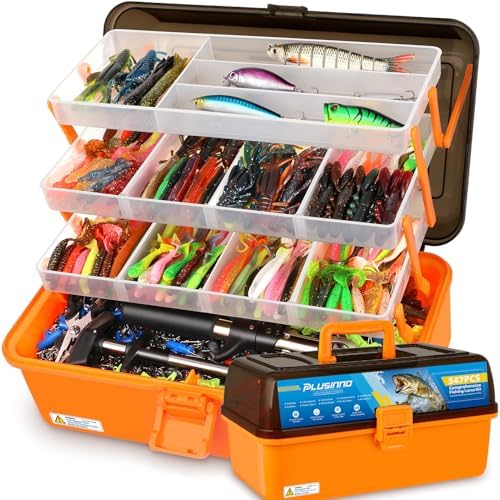 PLUSINNO Fishing Tackle Kit, Large 12X Spacious 4-Layer Tackle Box, 547 Pcs by PLUSINNO