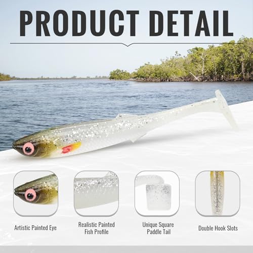 TRUSCEND Shadtale Easy Catch Soft Fishing Lures with BKK Hooks - Trembly Sinking and Vibrating Swim for More Bites, Pre-Rigged Swimbaits for Bass, Trout, Crappie, Walleye, Freshwater Saltwater Fishing - Image 5