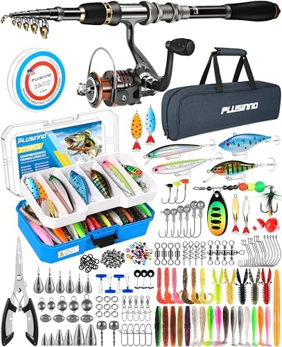 PLUSINNO Collapsible Telescopic Fishing Rod Pole and Reel Combo Starter Kit by PLUSINNO