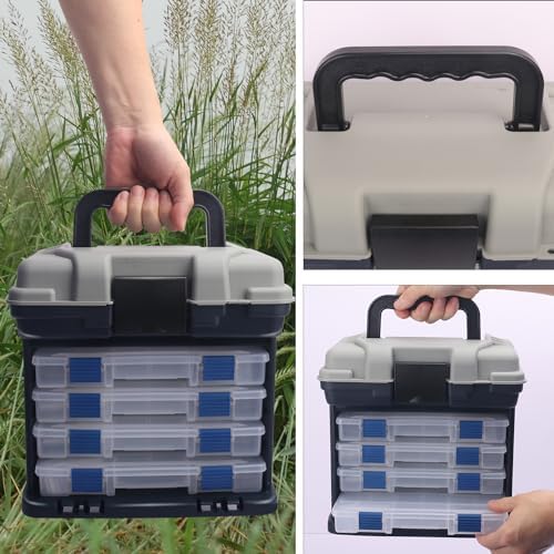 Fishing Tackle Box, 4 Layers Fishing Box, Tackle Boxes, Quick-Access Top Storage with Lid for Fishing Gear and Accessories,（Grey）by KUKLIPJIM - Image 4
