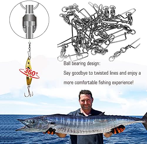 AMYSPORTS Saltwater Connector Fishing Snap Swivel High Strength Snaps Swivel Freshwater Ball Bearing Fishing Swivels Stainless Steel Corrosion Resistant Black Nickel - Image 5