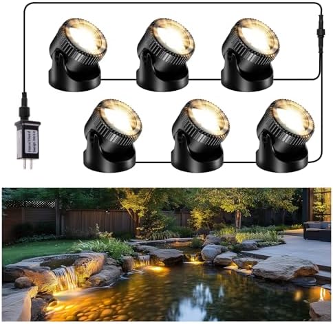 POPOSOAP Pond Lights, 6-in-1 Warm White Underwater Pond Lights, IP68 Waterproof LED Landscape Spotlights for for Pond, Garden, Patio, Fountain, Pool, Waterfall Decoration(6 Head Lamps) by POPOSOAP