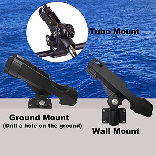 HiUmi Adjustable Black Fishing Rod Holder for Boat Kayak Swivel Side Mount Kits Tackle - Image 3