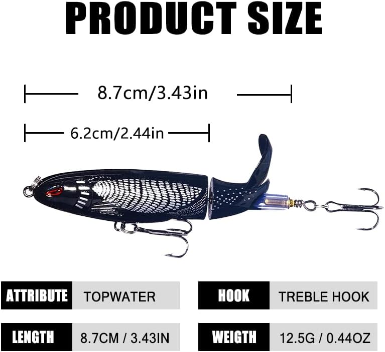 Topwater Fishing Lures With Storage Box, Whopper Popper for Bass, Catfish, Pike, Perch - Floating Pencil Bait With Rotating Tail for Freshwater or Saltwater - Image 5