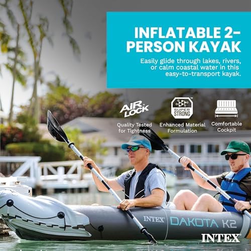 INTEX Dakota K2 Inflatable Kayak 2-Person Portable Set with Paddles & Pump - Image 2
