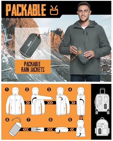 33,000ft Men's Packable Rain Jacket Waterproof Raincoat with Hood - Image 2