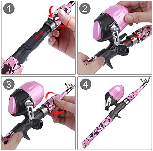 ODDSPRO Kids Fishing Pole Pink, Portable Telescopic Fishing Rod and Reel Combo Kit - with Spincast Fishing Reel Tackle Box for Girls, Youth - Image 5