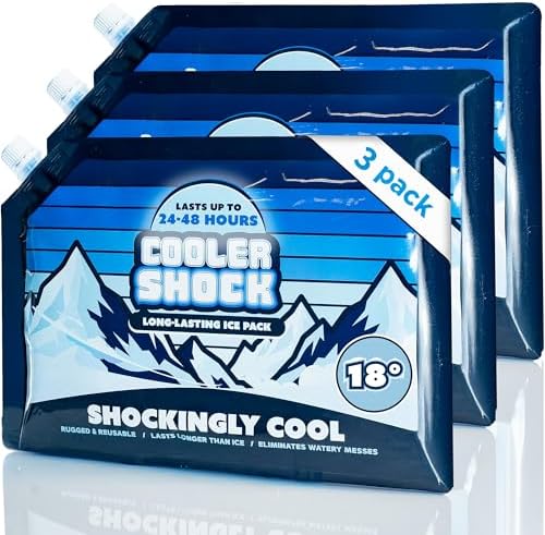Cooler Shock Reusable Ice Packs for Cooler - Long Lasting Cold Freezer Packs for Coolers and Lunch Boxes - Cooler Ice Packs for Camping Gear, Fishing, Road Trips, Beach Must Haves by CoolerShock