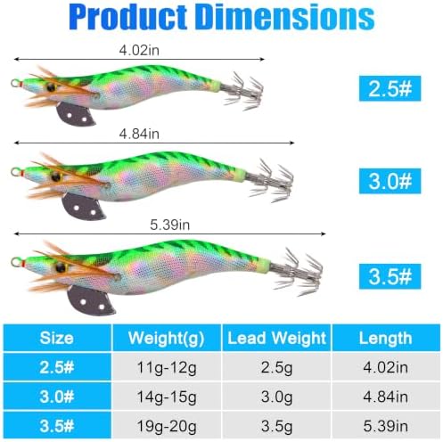 Squid Jig Saltwater Glow Squid Lures, 10pcs Luminous Cuttlefish Sleeve Fishing Jigs Shrimp Prawn Lures Atrificial 3D Fluorescent Squid Jigs Hard Night Fishing Bait Octopus Lure - Image 3