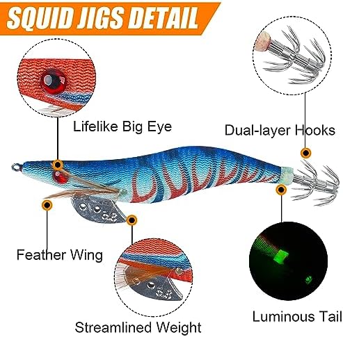 Squid Jigs Saltwater Fishing Lures, 10pcs Glow Squid Lures Glow in The Dark Shrimp Baits Luminous Jig Hooks Artificial Prawn Cuttlefish Sleeve Octopus Baits - Image 3