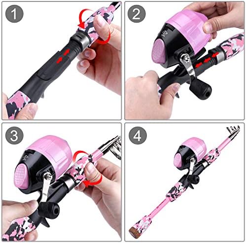 ODDSPRO Kids Fishing Pole Pink, Portable Telescopic Fishing Rod and Reel Combo Kit - with Spincast Fishing Reel Tackle Box for Girls, Youth - Image 5