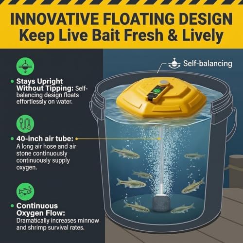 Floating Aerator, Rechargeable Bait Bucket Fish Pump Bubbler - Image 2