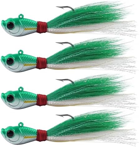 Bucktail Jigs Saltwater Fishing Lures Surf Bucktail Hair Fishing Jigs Swimbait Jig Heads for Freshwater Saltwater Bass Flounder Striper Bluefish Halibut Redfish by AGOOL