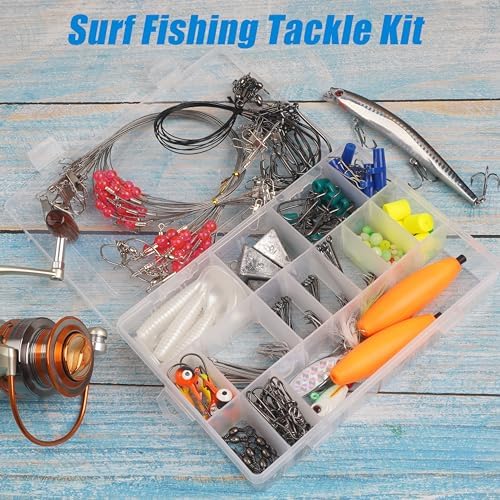 SILANON Saltwater Surf Fishing Tackle Kit,174pcs Ocean Saltwater Fishing Gear Surf Fishing Rigs Saltwater Lures Bucktail Jigs Pyramid Sinkers Fishing Floats Hooks Swivels Surf Fishing Accessories - Image 6