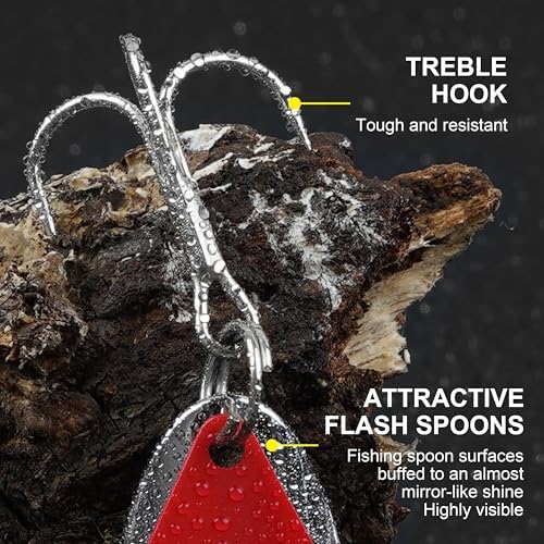 Fishing Spoons Lures, 8pcs Metal Casting Jigging Spoons Silver Trolling Pike Spoon Trout Lures with Treble Hooks for Bass Trout Salmon Pike Walleye Fishing - Image 7