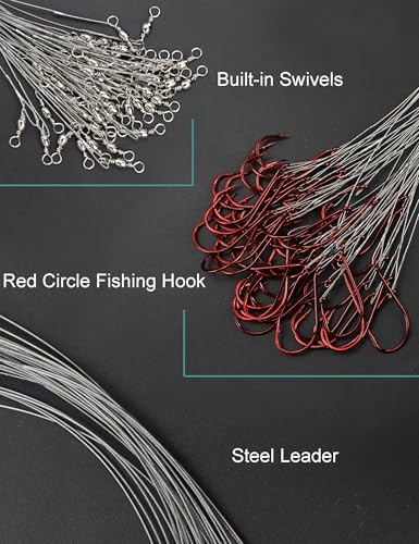 Avlcoaky Fishing Hooks with Steel Wire Leader, 50pcs Octopus Catfish Hooks Pre-Rigged Anti-Bite Stainless Steel Trace for Toothy Fish, Saltwater High Carbon Steel Circle Trout Hooks for Shark, Walleye - Image 6
