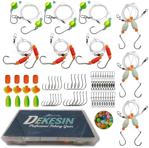 9-Pack Pompano Rigs for Surf Fishing - 50lb Double Hook Bottom Rig by Dekesin