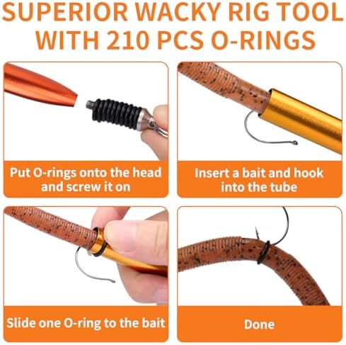 TRUSCEND Gradient Fishing Wacky Rig Tool with Silicone O Rings 210Pcs for 3"-4" and 5"-7" Fishing Worm Lures, Ultra-Smooth Downriggers Tube for Easy Installation and Great Protection of Stick Bait - Image 2
