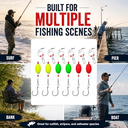Narcissus Catfish Rigs Set – 6 Pre-Tied Rigs with 2 Sinker Sliders & 2oz Pyramid Sinker, Float Rigs Tackle, Santee Rig, Circle Hooks 6/0 – Complete & Ready-to-Use Kit - Image 7