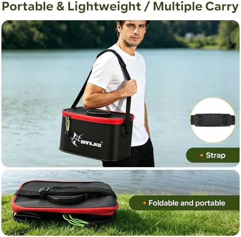 SANLIKE Foldable Live Fish Bucket Kit with Aerator Pump Leakproof Livewell - Image 5
