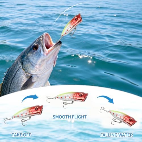Large Top Water Popper Lure: 2pcs 3D Eyes Tuna Popper Saltwater Fishing Lures for Surf Fishing Gt Tuna Kingfish Large Predator Fish - Image 6