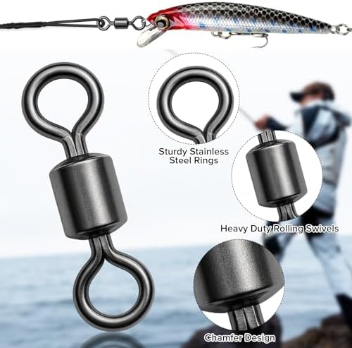 DONQL 200pcs Fishing Swivel Barrel Swivels Set 61.7lbs to 6.6lbs Freshwater - Image 4