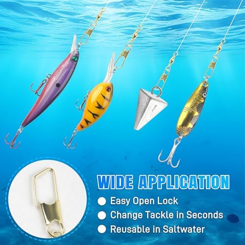 AGOOL Fishing Swivels Snaps, 60/120pcs Barrel Swivels with Nice Snaps Gold High Strength Solid Rings Line Lures Connector Fishing Tackle Accessories - Image 5