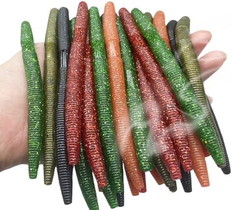 30 Pcs 5.5" /0.35oz,4"/0.2oz Senko Wacky Worms Soft Fishing Lures，Classics/Soft,5 Colors Mixed Kit Plastic Worm Stick Baits for Bass Freshwater Saltwater Fishing by DAMIDEL
