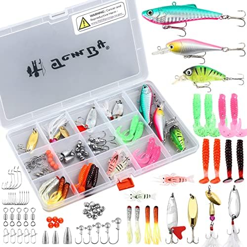TCMBY Fishing Lures Bait Tackle Kit Set for Freshwater Trout Bass Fishing, Including Accessories, Fishing Tackle Box, Crankbait, Spoon, Hooks, Fishing Gear and Equipment for Starter Beginner. by TCMBYFISHING