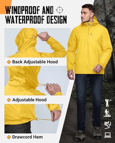 33,000ft Men's Packable Rain Jacket Waterproof Raincoat with Hood - Image 5