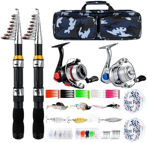 2-Pack 6.89FT Telescopic Fishing Rod Reel Combo Tackle Box Travel Carry Bag by mouhike