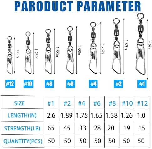 Barrel Swivel Snaps,50/100pcs Fishing Swivel Safety Snaps Stainless Steel Copper Swivel Fishing Multiple Size Black/Gold Fishing Swivel Snaps for Saltwater Freshwater - Image 3