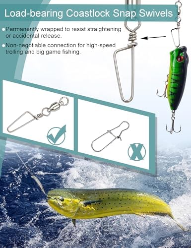 Avlcoaky Ball Bearing Swivels Snaps Fishing Swivels 34pcs/box Heavy Duty Snap Swivel Saltwater Barrel Swivel Fishing Tackle Quick Change Lure Clips Terminal Tackle Assortment for Redfish, Striped Bass - Image 3