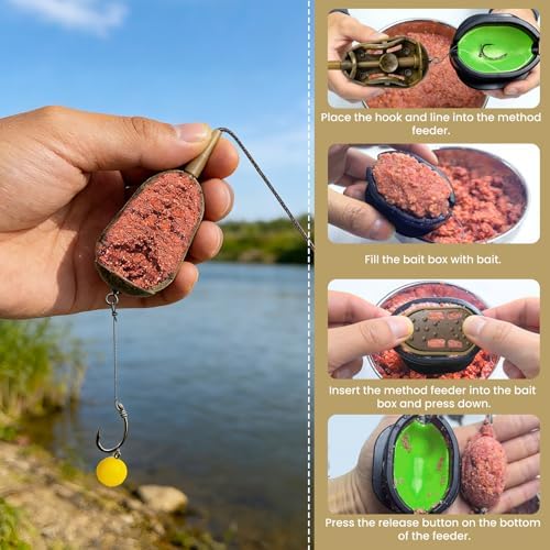 YOTO Carp Fishing Method Feeders Set - 3 Pcs Inline Baiting Tool & Groundbait Sinker Cages with Easy-Press Compactor | Professional Carp Fishing Equipment for Coarse Fishing & Efficient Baiting - Image 6