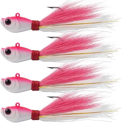 Bucktail Jigs Saltwater Fishing Lures Surf Bucktail Hair Fishing Jigs Swimbait Jig Heads for Freshwater Saltwater Bass Flounder Striper Bluefish Halibut Redfish by AGOOL