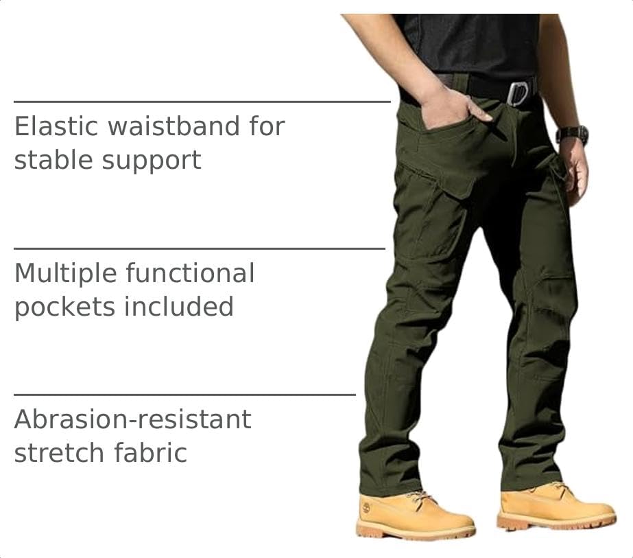 Men's Tactical Pants Stretch Waterproof Fabric Durable Cargo Pants for Hiking Casual Work Multi Pockets (No Belt) - Image 4