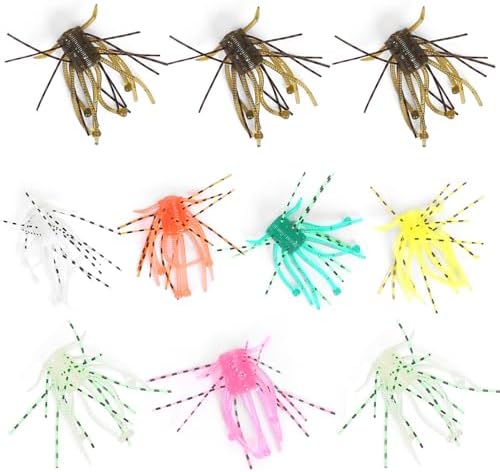 Silicone Soft Dice Fishing Lures: 12pcs Multiple Tentacles Slow Sink Soft Plastic Baits for Bass Drop Shot Finess Wacky Rig by Vefungyan
