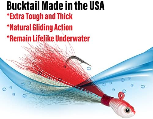 Dr.Fish 3 Pack Bucktail Jig Lure Hair Jig Saltwater Freshwater Lures Surf Fishing Bass Flounder Striper Bluefish Halibut Redfish - Image 5