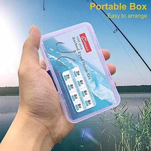 Carp Fishing Hooks Set, 160Pcs Barbed Curved Shank and Wide Gape Carp Hooks, Teflon Coarse Fishing Hooks Comes in Multiple Section Tackle Storage Box-Hook Size2, 4, 6, 8 - Image 6