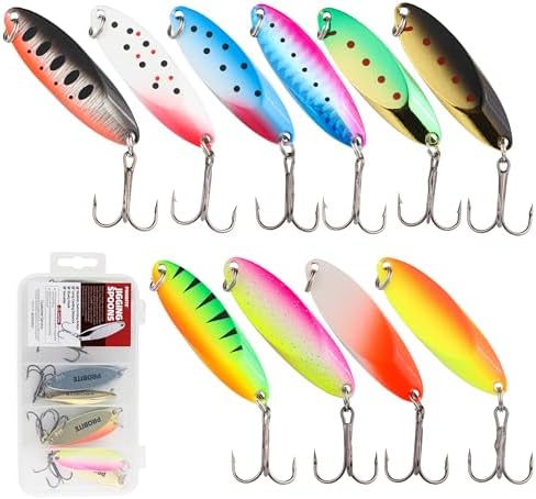 Jigging Spoon Fishing Lures, Slant Cut Metal Spoon with Glow, High Flash, Sharp Treble Hooks, Precision Wobble for Bass, Trout, Pike & Walleye by PROBITE